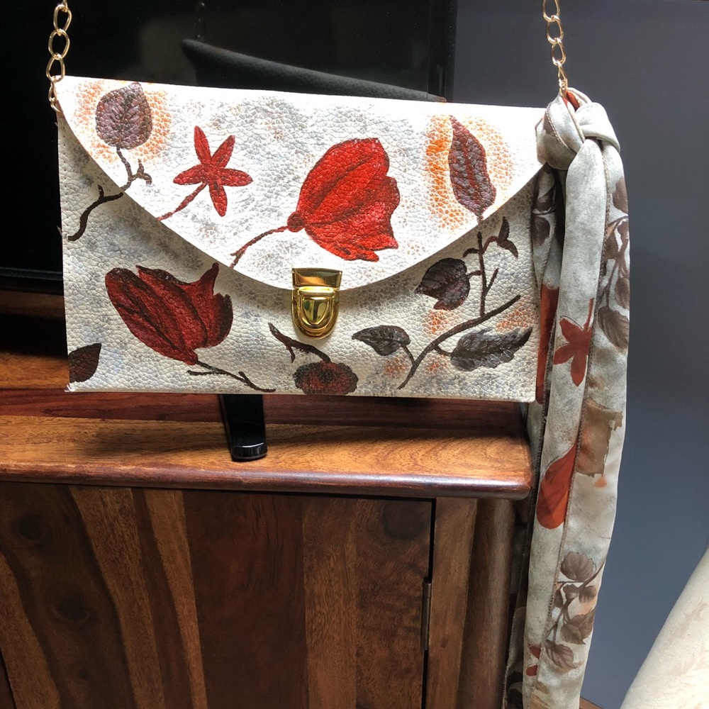 Hand painted clutch with matching scarf